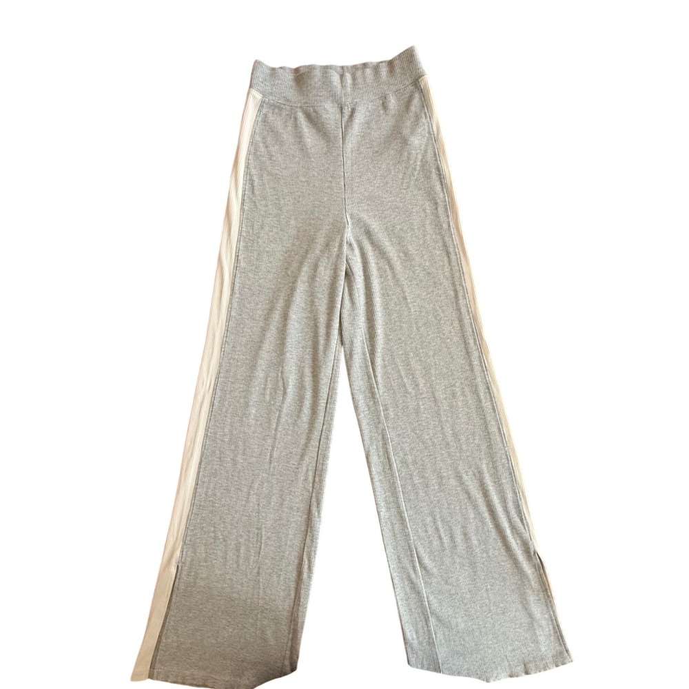OFFLINE by Aerie Grey Ribbed Wide Leg Lounge‎ Pants Side Stripe XS